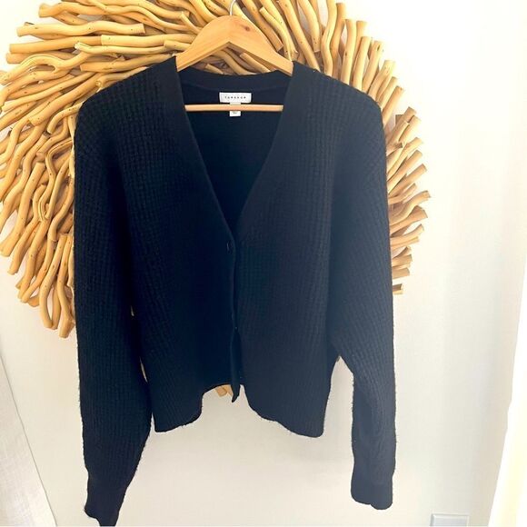 TOPSHOP Waffle V neck Button Down Wool blend Cardigan With Stretch XL NWOT - Picture 1 of 6